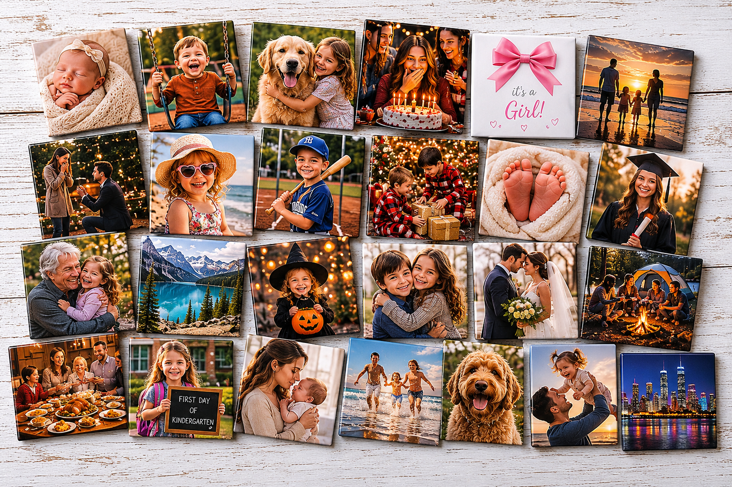 Golden Harvest 25 - Twenty-five custom photo magnets on whitewashed wood