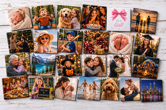 Golden Harvest 25 - Twenty-five custom photo magnets on whitewashed wood