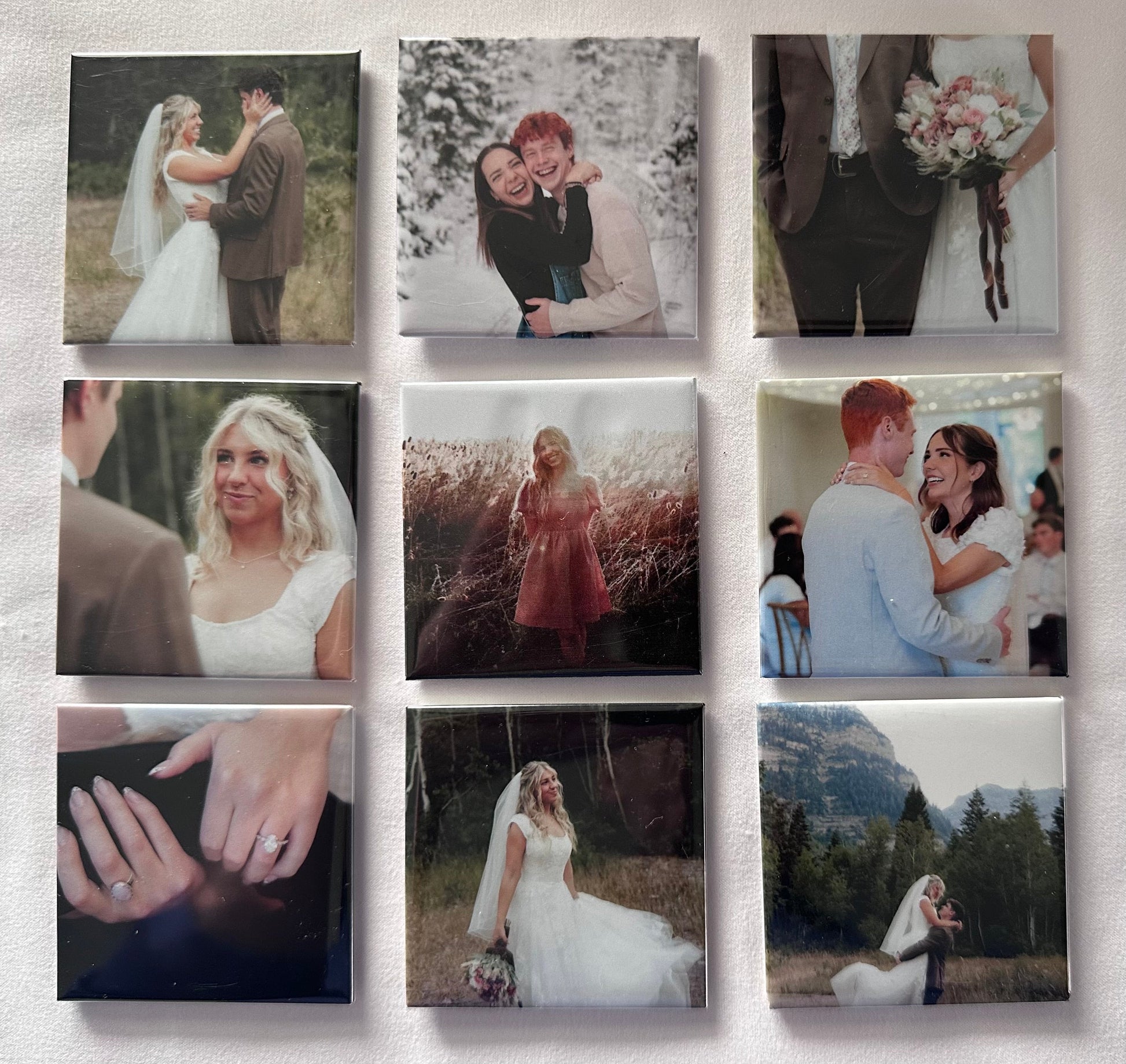 Sweet Peach 9 - Nine custom photo magnets wedding collage